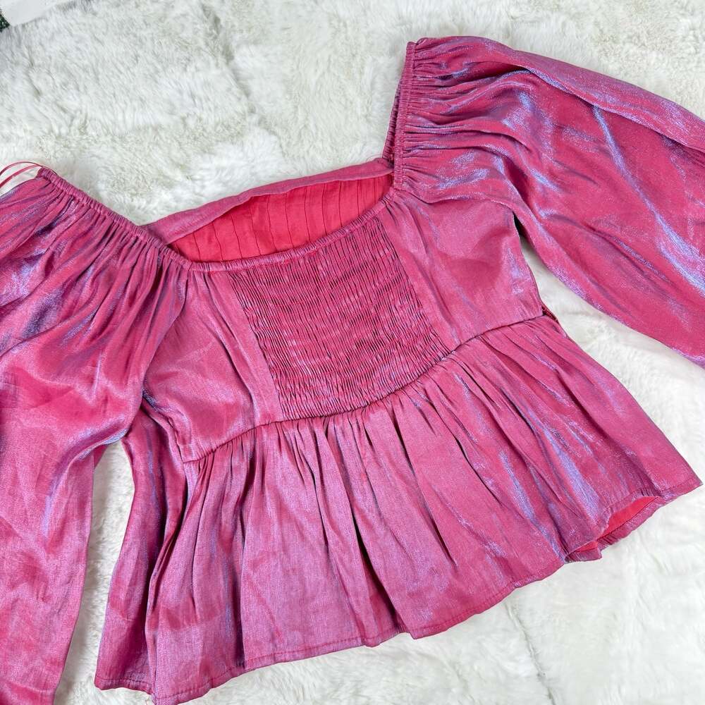 Altar'd State Metallic Shimmer Off-Shoulder Peplum Blouse - Picture 4 of 6
